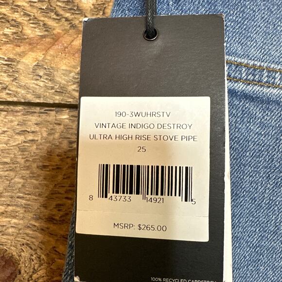 RE/DONE Ultra High Rise Stove Pipe Vintage Indigo Destroy Size 25 - Picture 8 of 14